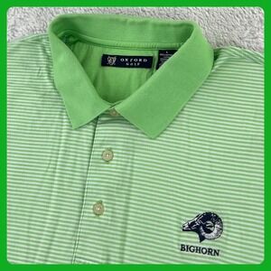 Oxford BIGHORN GOLF CLUB Polo‎ Shirt Men's LARGE Striped Green Palm Desert, CA